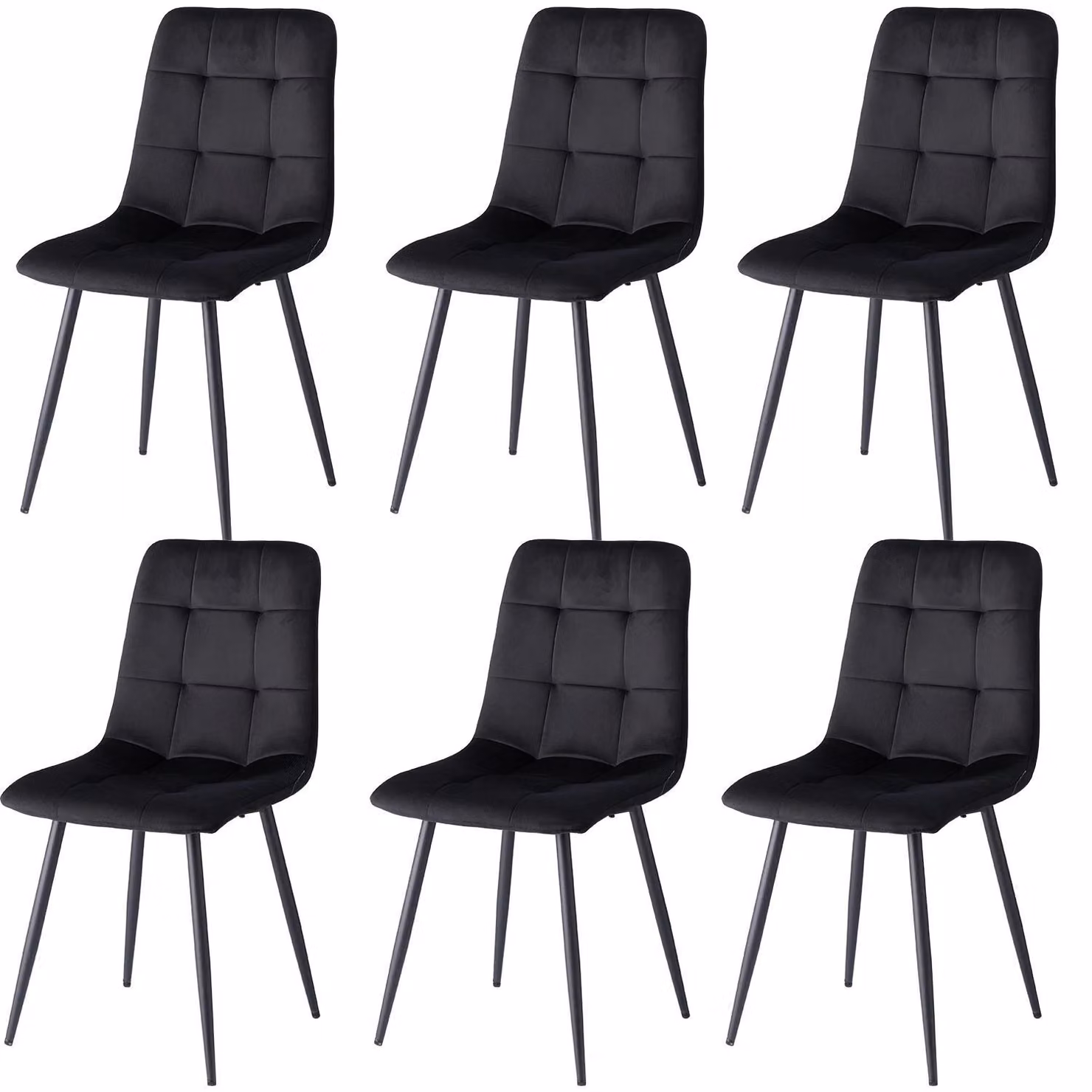 Sedie da pranzo - Set da 6 - Seduta imbottita in velluto - Struttura in metallo - Schienale ergonomico - Senza braccioli - Assemblaggio richiesto - Colore: nero