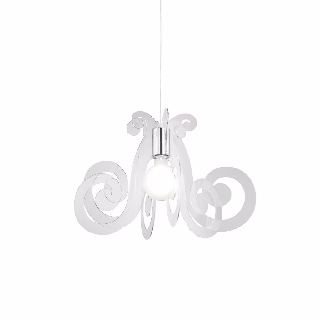 Lampada a sospensione moderna Linea Zero Space Collection Polilux in materiale trasparente e metallo cromato, attacco E27, Diametro: 64 cm – 2