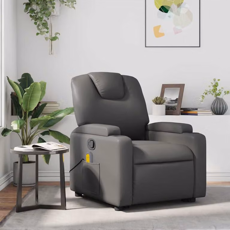 vidaXL Poltrona Relax Reclinabile Moderna in Similpelle Grigia con Braccioli