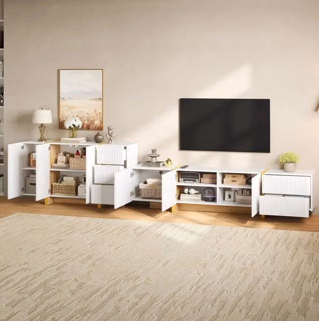 Combinazione TV lowboard e sideboard 190x35x45 cm in MDF e PB bianco