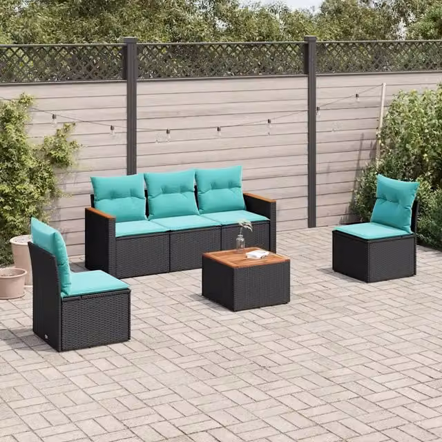 Set Divani da Giardino 6 pz con Cuscini Nero in Polyrattan 3225854