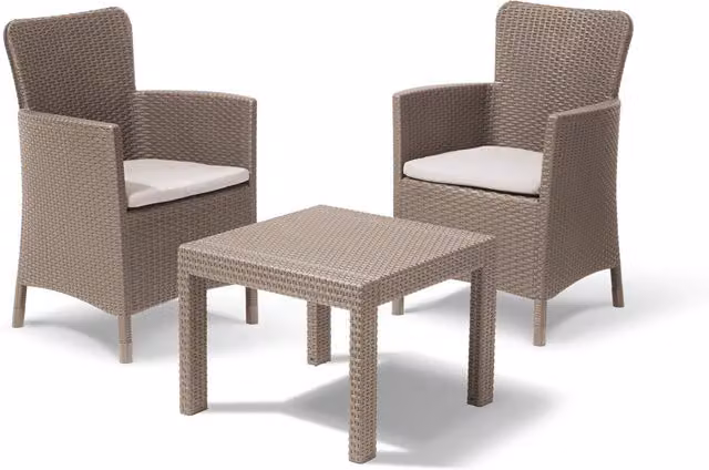 Set da giardino Keter in rattan sintetico con cuscini beige per esterno e balcone – 1