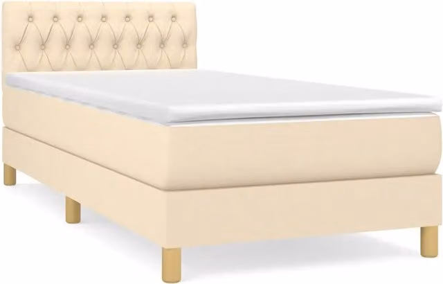 Letto singolo | Letto per adulti | Giroletto a Molle con Materasso Crema 90x190 cm in Tessuto