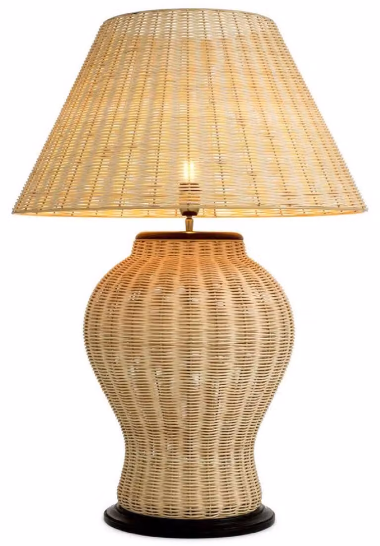 Casa Padrino lampada da tavolo in rattan colori naturali / nero Ø 66,5 x H. 96,5 cm