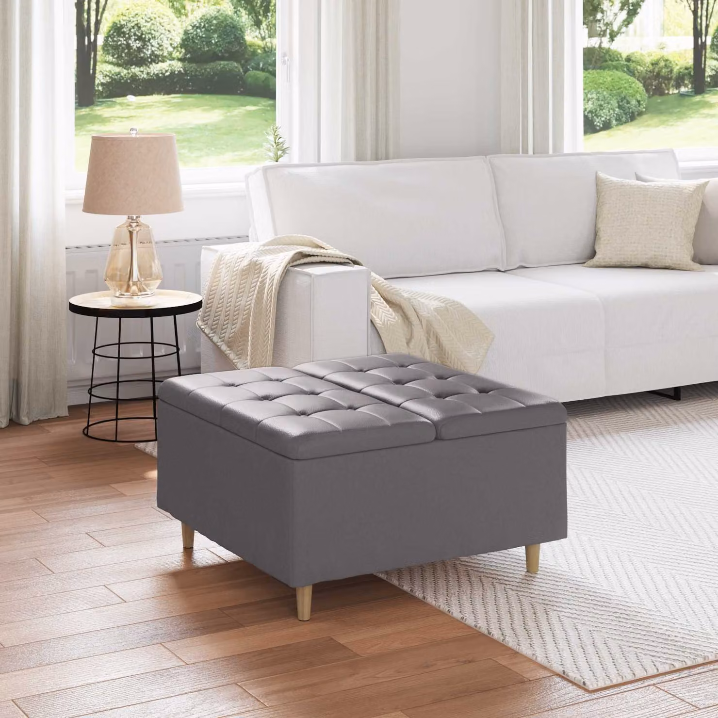 Pouf con contenitore vidaXL in pelle sintetica grigio L: 80 cm, P: 80 cm, H: 45 cm
