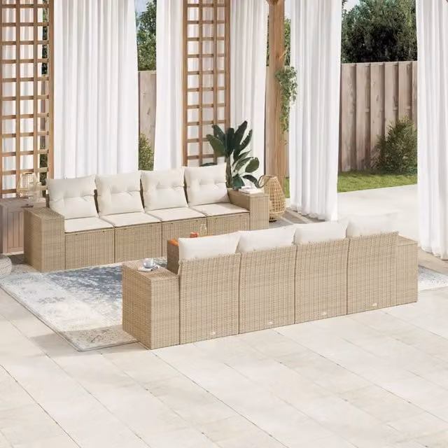 Set Divano da Giardino 9 pz con Cuscini Beige in Polyrattan 3225365