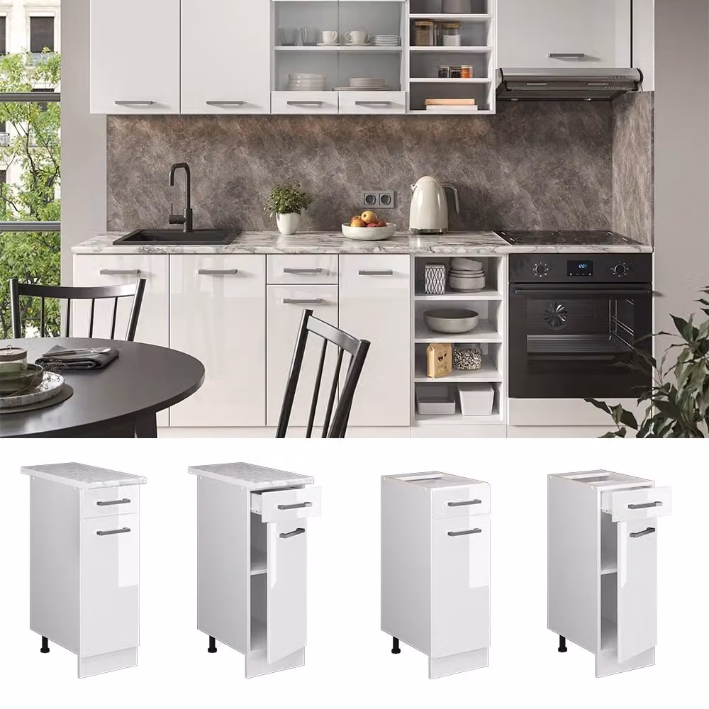 Mobiletto base per cucina Vicco R-Line Bianco lucido, L: 30 cm, P: 60 cm, H: 81,6 cm – 2