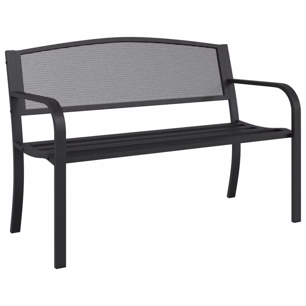 Panchina da giardino moderna vidaXL in metallo nero L: 119 cm, P: 52 cm, H: 82 cm – 2