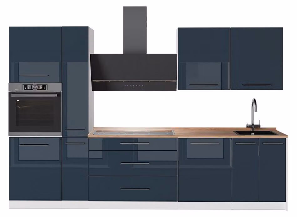 Cucina componibile Vicco Fame-Line Blu scuro lucido/Bianco 310 cm, PL Rovere, Model 64334