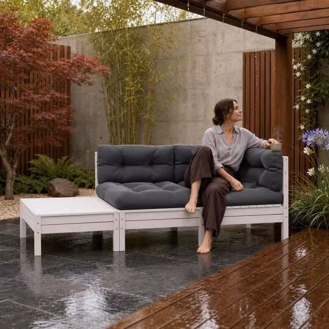 3-piece Garden Lounge Set With Cushions, White, Solid Pine Wood