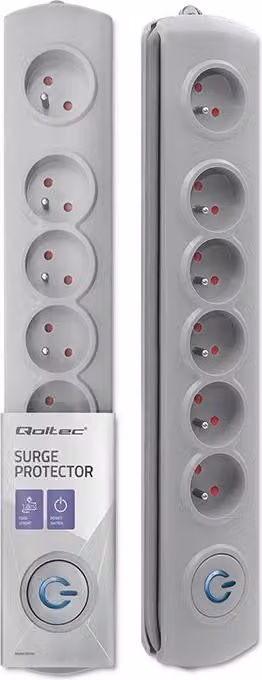 Qoltec 50165 limitatore di sovratensione Grigio 6 prese AC 230 V 1,8 m