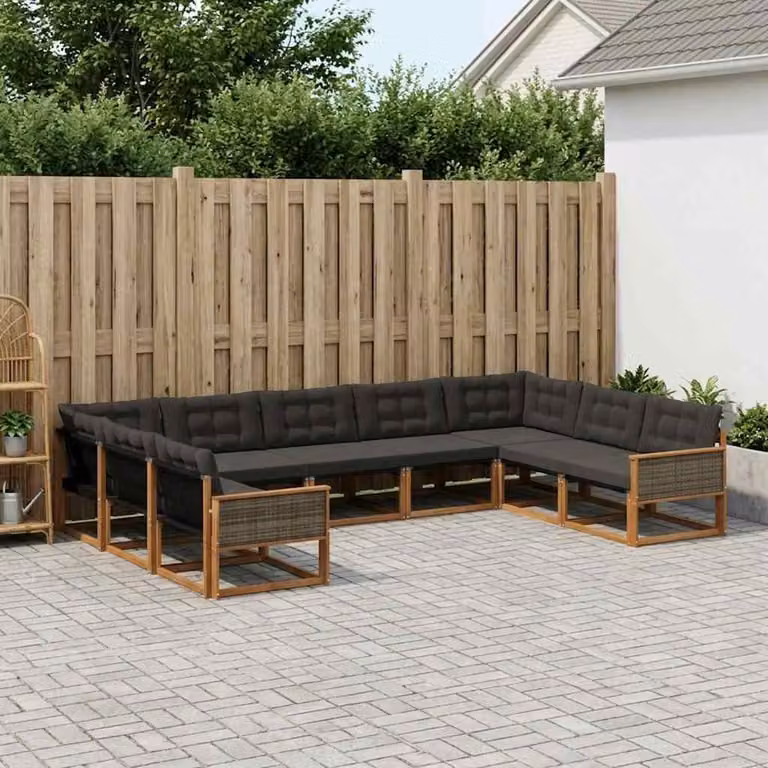 Set di divani da esterno vidaXL 9 pz in legno di acacia con cuscini, colore marrone e nero