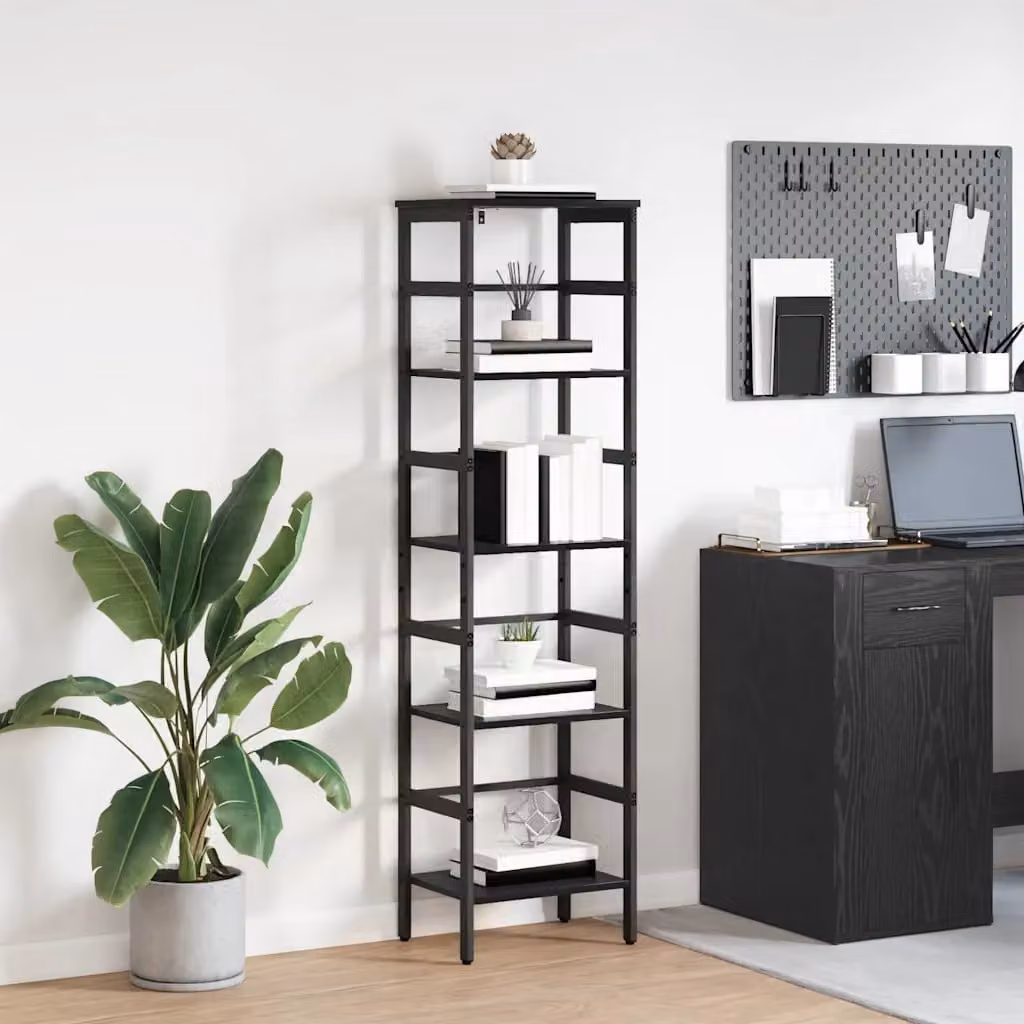 Libreria a 4 livelli vidaXL in stile industrial con legno e metallo, colore nero, L 40 cm x P 29,5 cm x H 149 cm