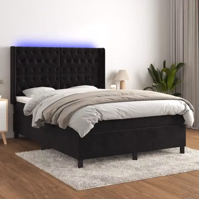 Letto Ibrido vidaXL in Velluto con Illuminazione LED e Porte USB, L/P/H: 140 x 200 x 147 cm, Nero e Bianco – 1