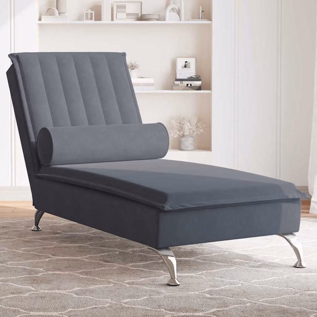 vidaXL Chaise Longue con Capezzale in Velluto Grigio, Design Moderno con Ricarica USB e Cuscini Inclusi, L/P/H: 137,0 x 56,0 x 75,0 cm