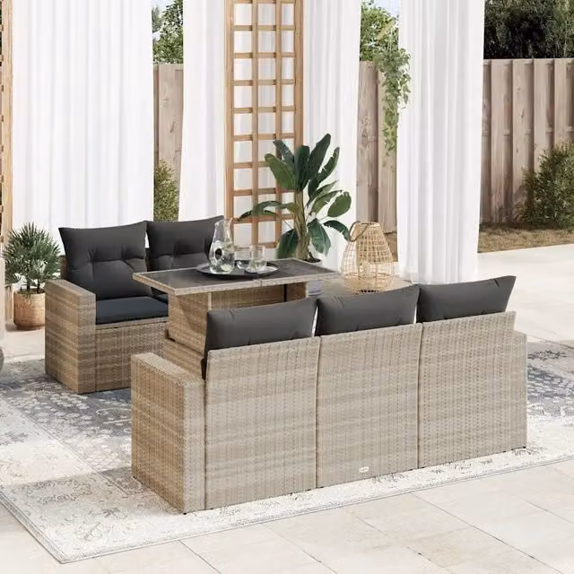 Set Divano da Giardino a L vidaXL in Polyrattan Grigio con Cuscini e Tavolino da Esterno