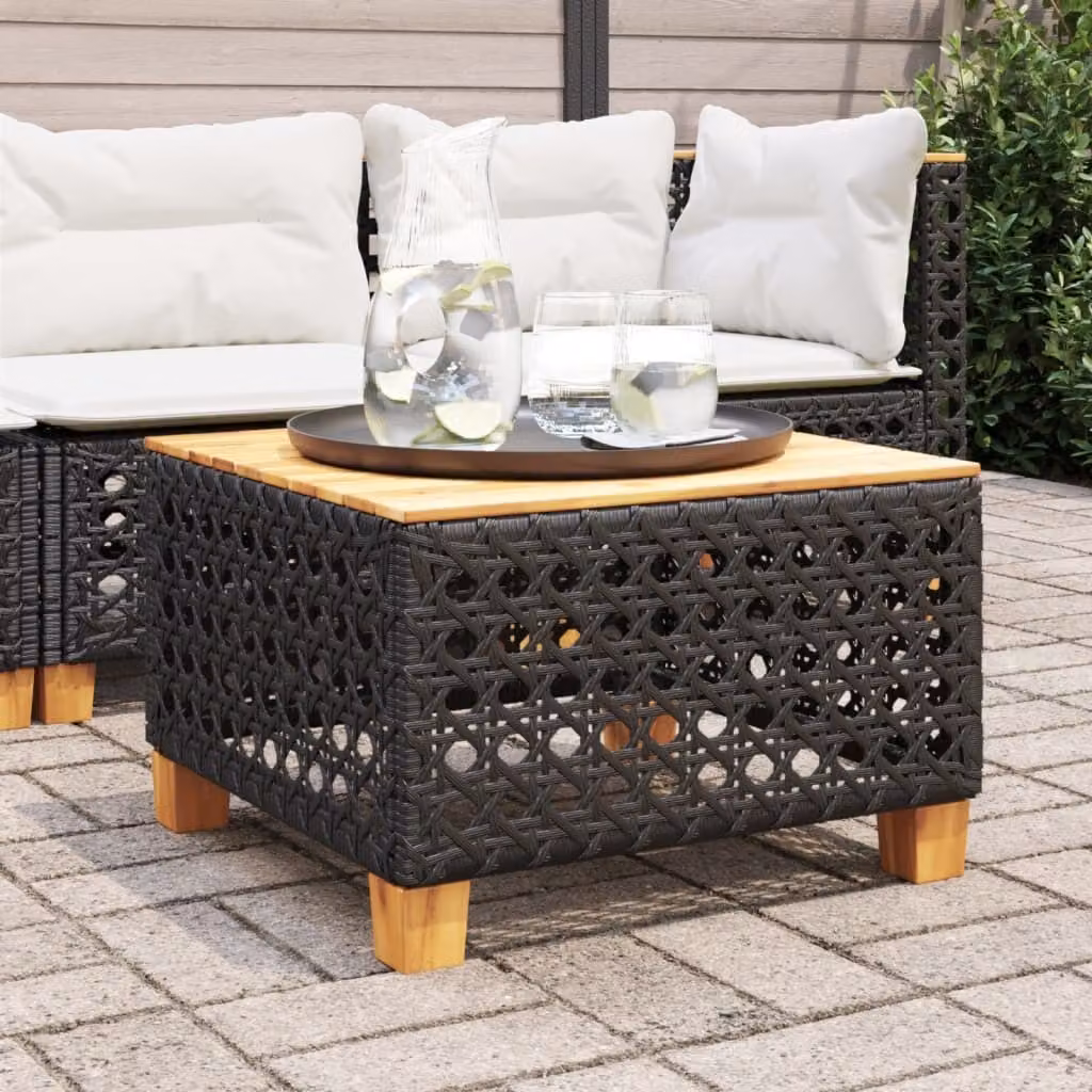 Maison Exclusive - Tavolo da giardino nero, 55x55x36 cm, in rattan sintetico e legno di acacia