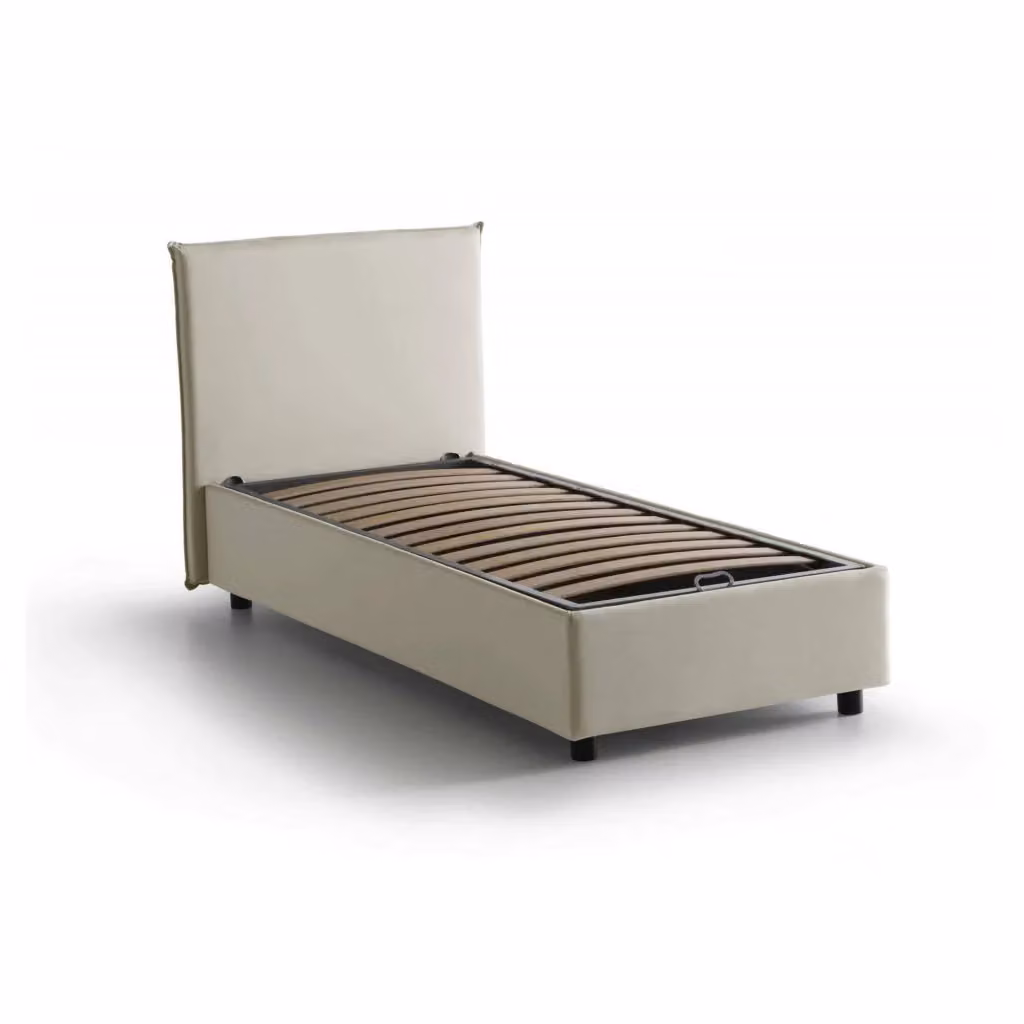 Letto singolo contenitore Acuila Talamo Italia con rivestimento in tessuto beige, apertura laterale, adatto per materasso 80x190 cm – 2