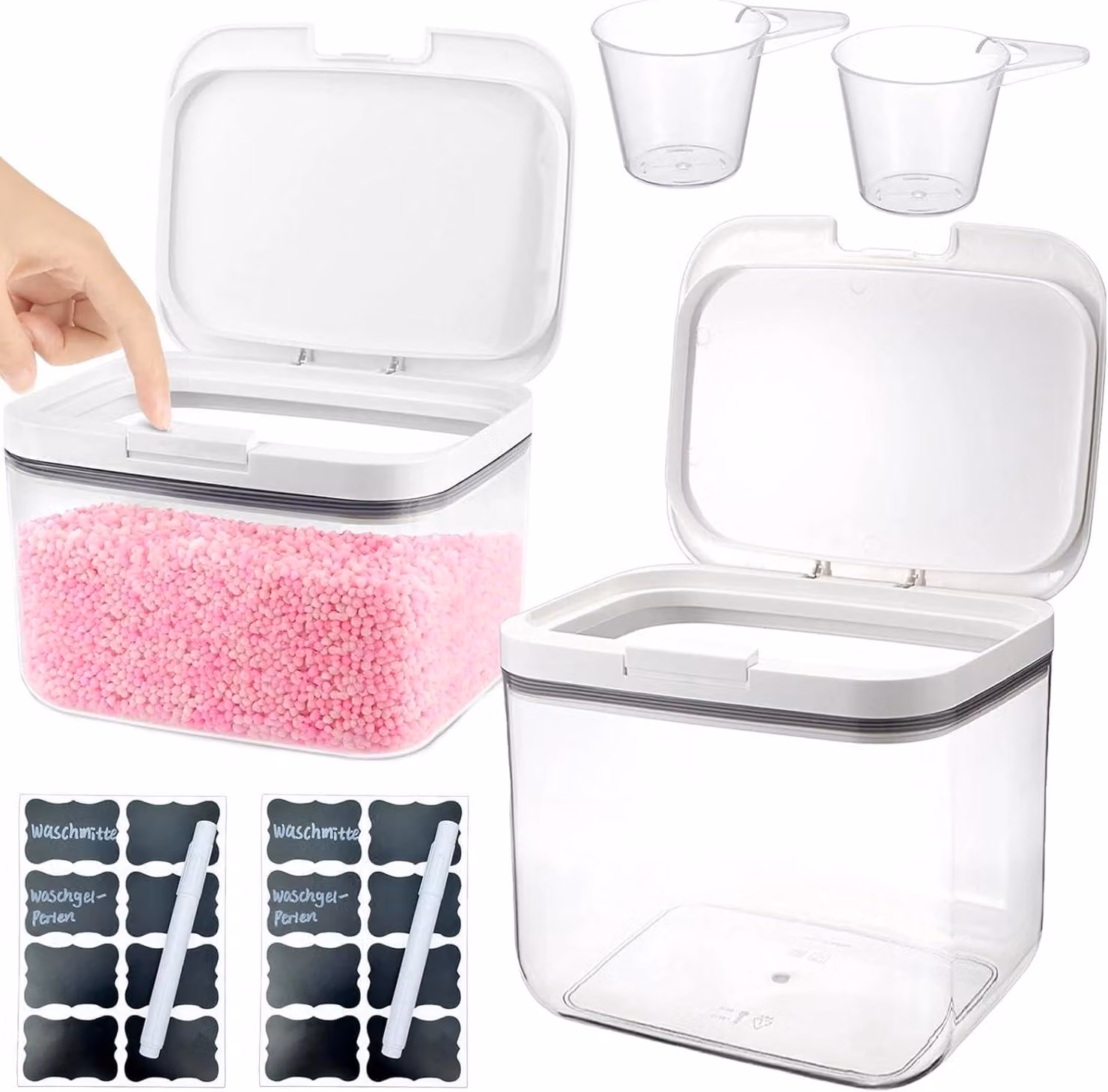 Contenitore per detersivi con coperchio a scatto automatico, capacità 2,8L + 4,5L, in plastica, per la conservazione