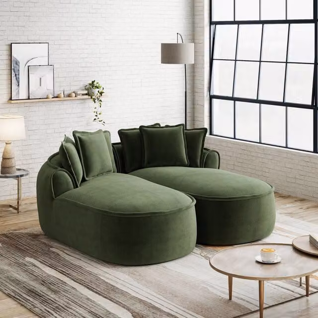 Divano Chaise Longue Doppio in Chenille con Cuscini ¨C MINIMAL ¨C Verde