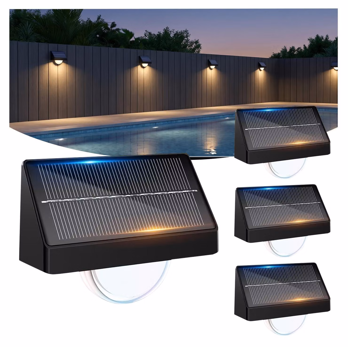 Set di 4 luci solari per scale, 8 colori, 3 modalità, grado di protezione IP65