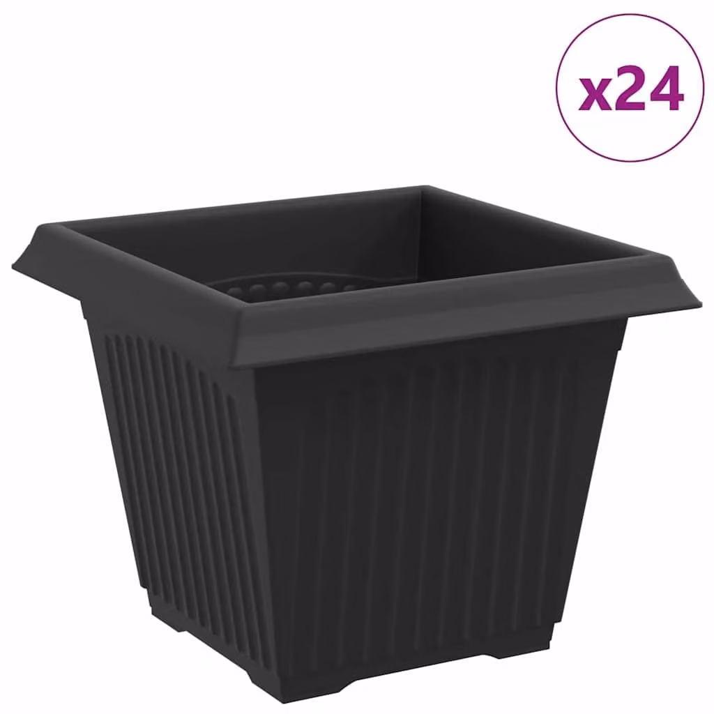 Vaso quadrato per fiori 24 pcs Nero 20 x 20 x 16 cm Plastica