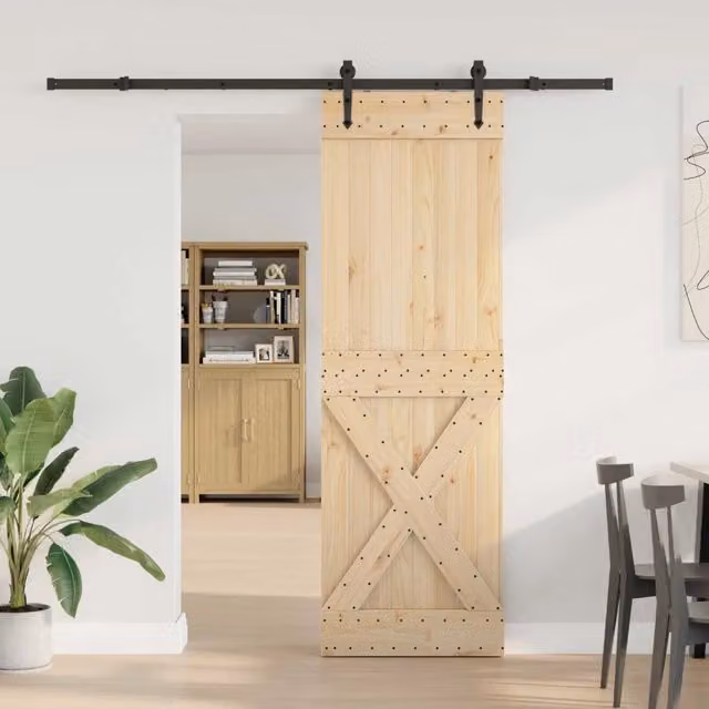 Porta scorrevole moderna vidaXL NARVIK in legno e acciaio, colore naturale e nero, L: 70 cm, H: 210 cm