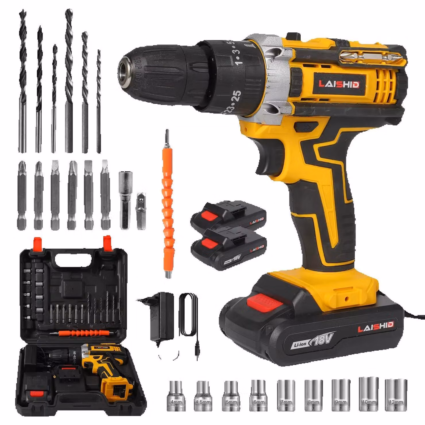 Trapano avvitatore a batteria mini 18V - Trapano avvitatore - Motore brushless - 3 funzioni: foratura e avvitatura - Compatto, ideale per spazi ristretti - Set con 1 batteria - Spina di tipo EU