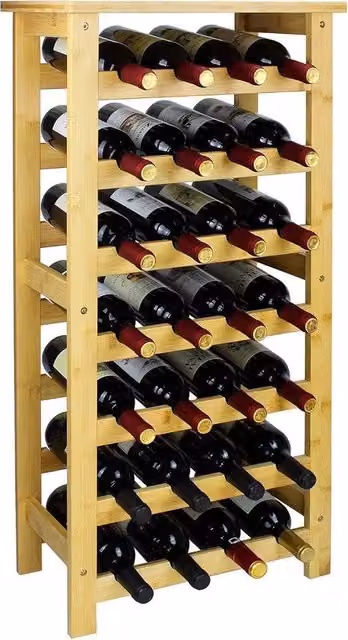 Scaffale per 28 Bottiglie in Bambù Marrone con 7 Livelli e Design Moderno, L/P/H: 93.5 x 28 x 24 cm