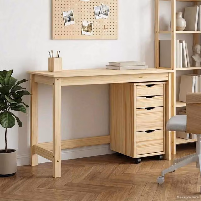 Set scrivania e mobiletto su ruote MOSS vidaXL in legno color marrone e beige per home office