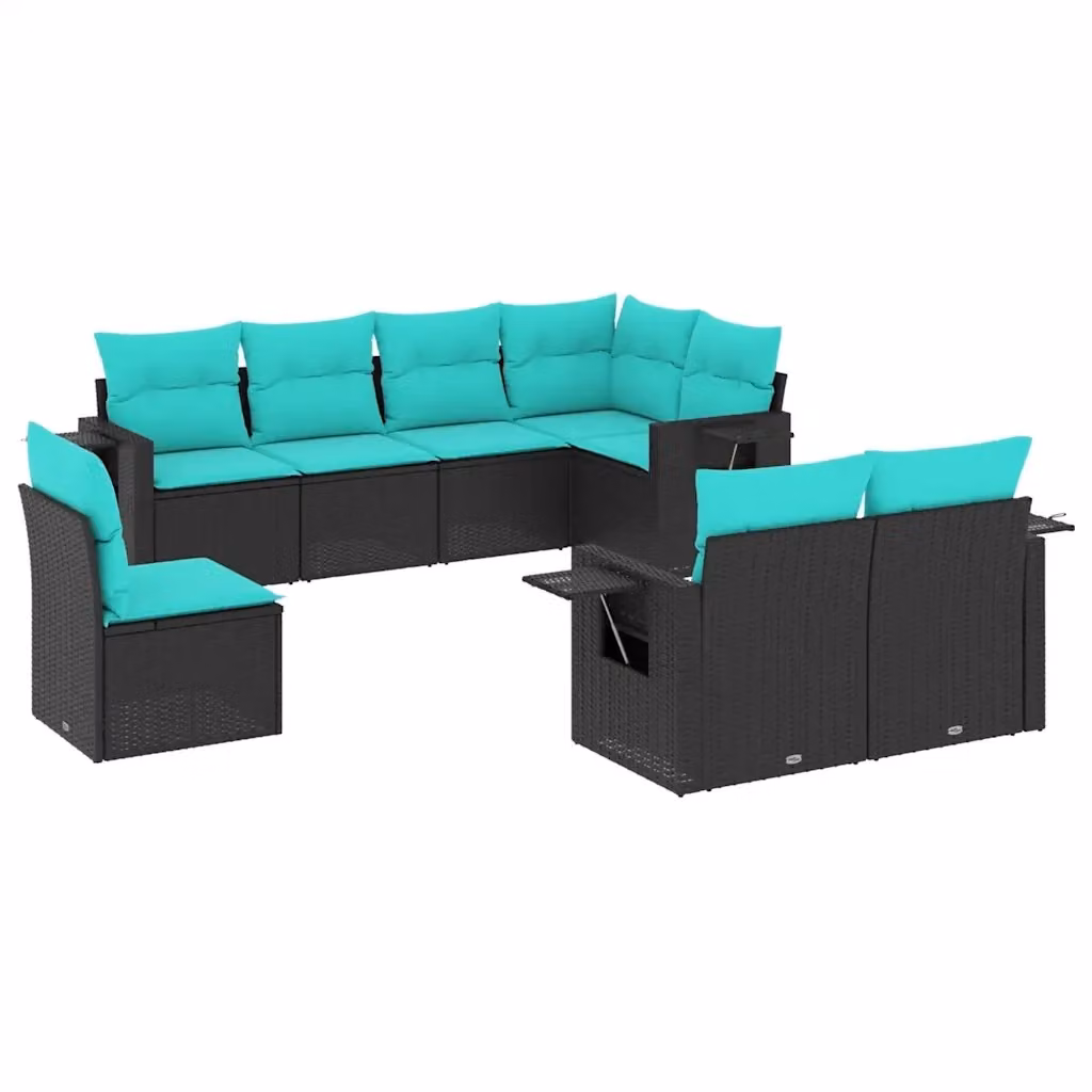 Set di Divani da Giardino vidaXL in Polyrattan Nero con 8 Cuscini Imbottiti e Rivestimenti Rimovibili – 2