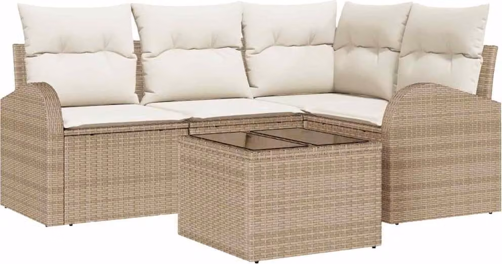 Set Divano da Giardino 5 pcs Beige e Bianco polyrattan