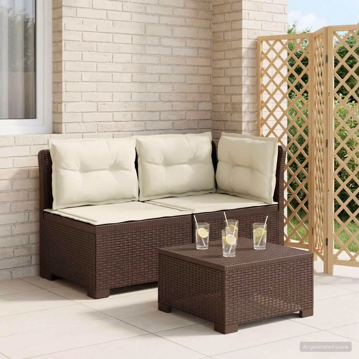Divano da giardino a 2 posti vidaXL con cuscini beige e marrone in effetto rattan resistente ai raggi UV e alle intemperie