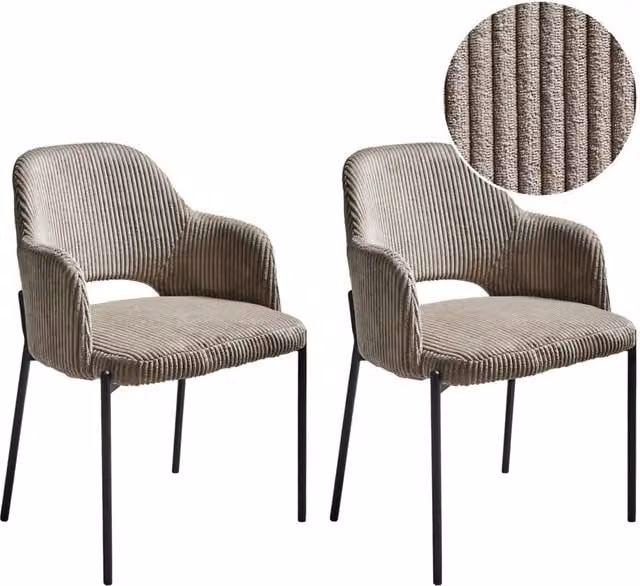 Set di 2 sedie da pranzo BELIANI in velluto beige con seduta rotonda e struttura in metallo stile minimalista