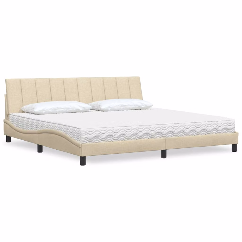 Letto con Materasso Hanko vidaXL in Tessuto Beige e Bianco, L/P: 200 x 200 cm