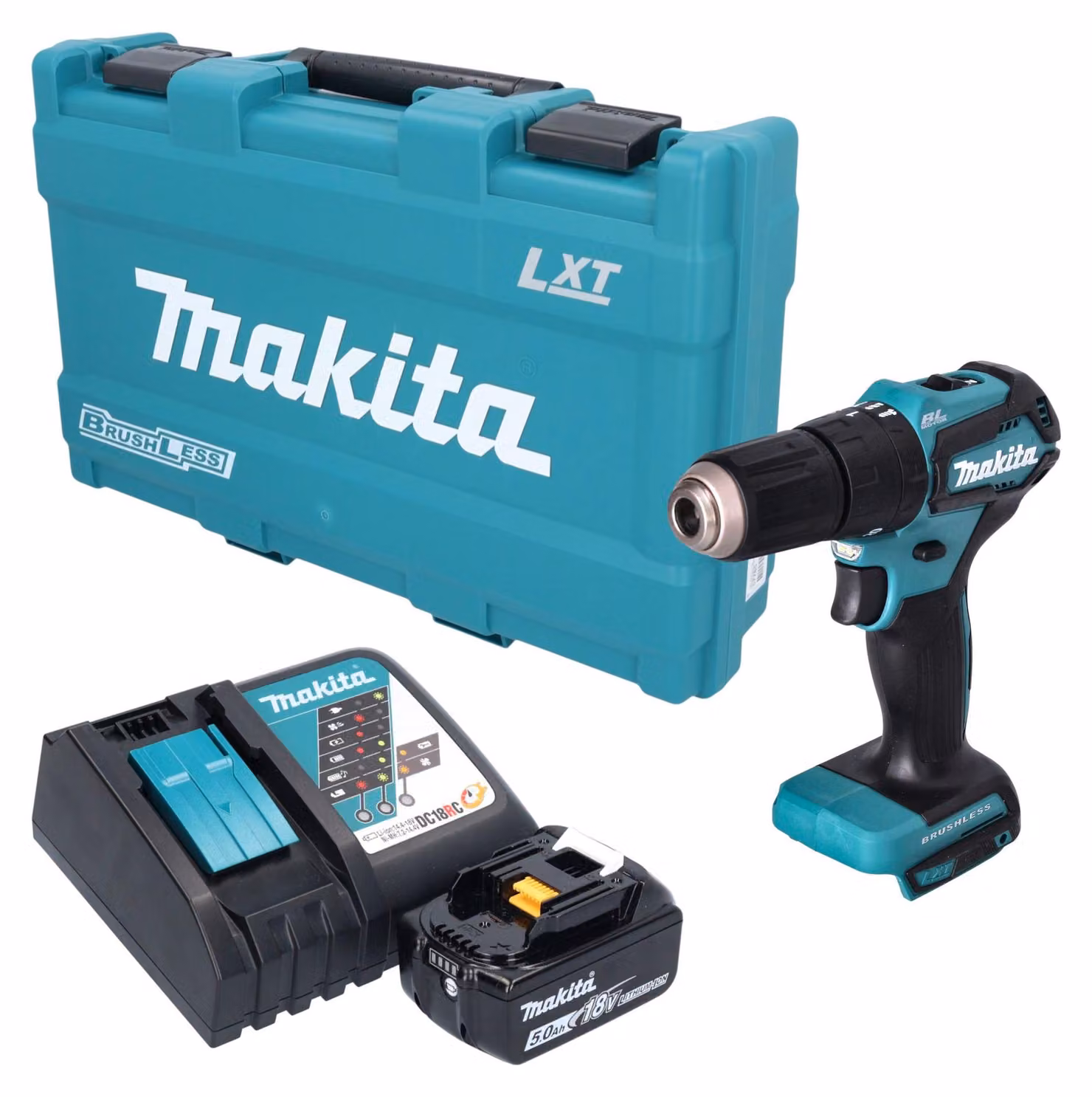 Trapano avvitatore a percussione a batteria Makita DHP 483 RT1K 18 V 40 Nm brushless + 1 batteria da 5,0 Ah + caricabatterie + valigetta