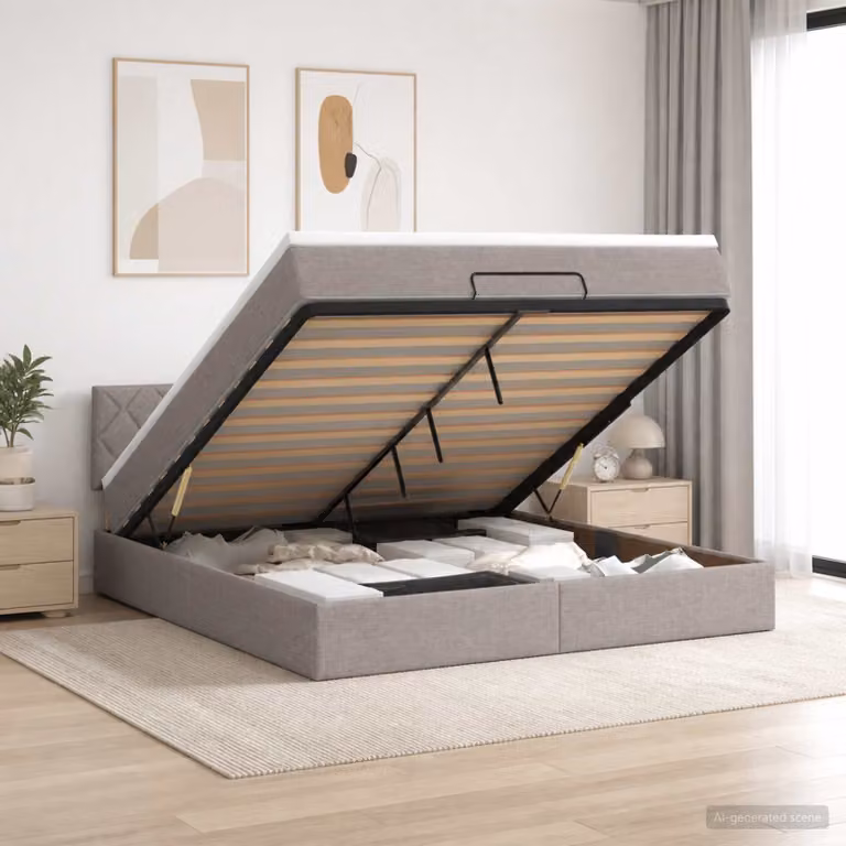 Letto ottomano con materasso vidaXL in tessuto Tortora L: 180 cm, P: 200 cm