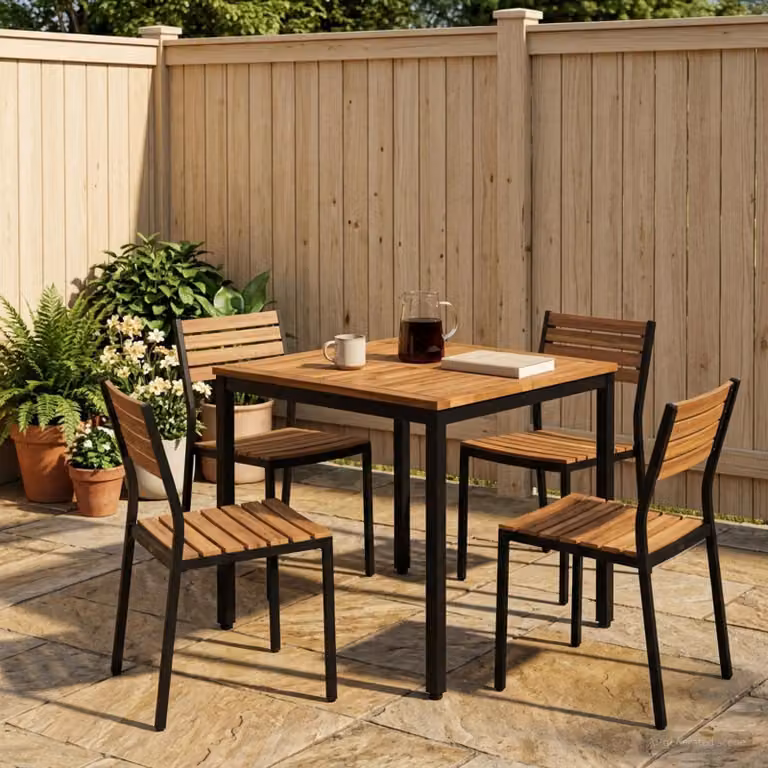 vidaXL Tavolo da giardino rettangolare in legno di acacia e metallo, Marrone e Nero, L: 70 cm, P: 68,5 cm, H: 75 cm