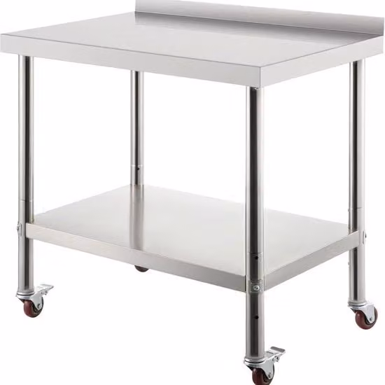 Tavolo di lavoro - Cucina - Cucina commerciale - Con schermo di protezione - Acciaio inox - 60 x 60 x 88 cm