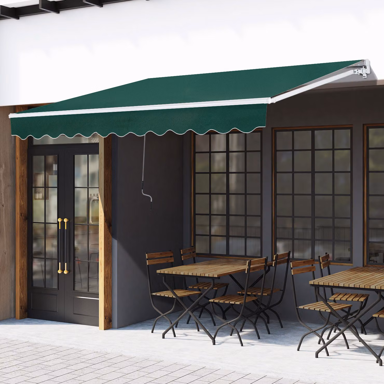 Tenda da sole regolabile Outsunny con bracci avvolgibili e apertura a manovella, Verde, L: 295 cm, H: 200 cm – 2