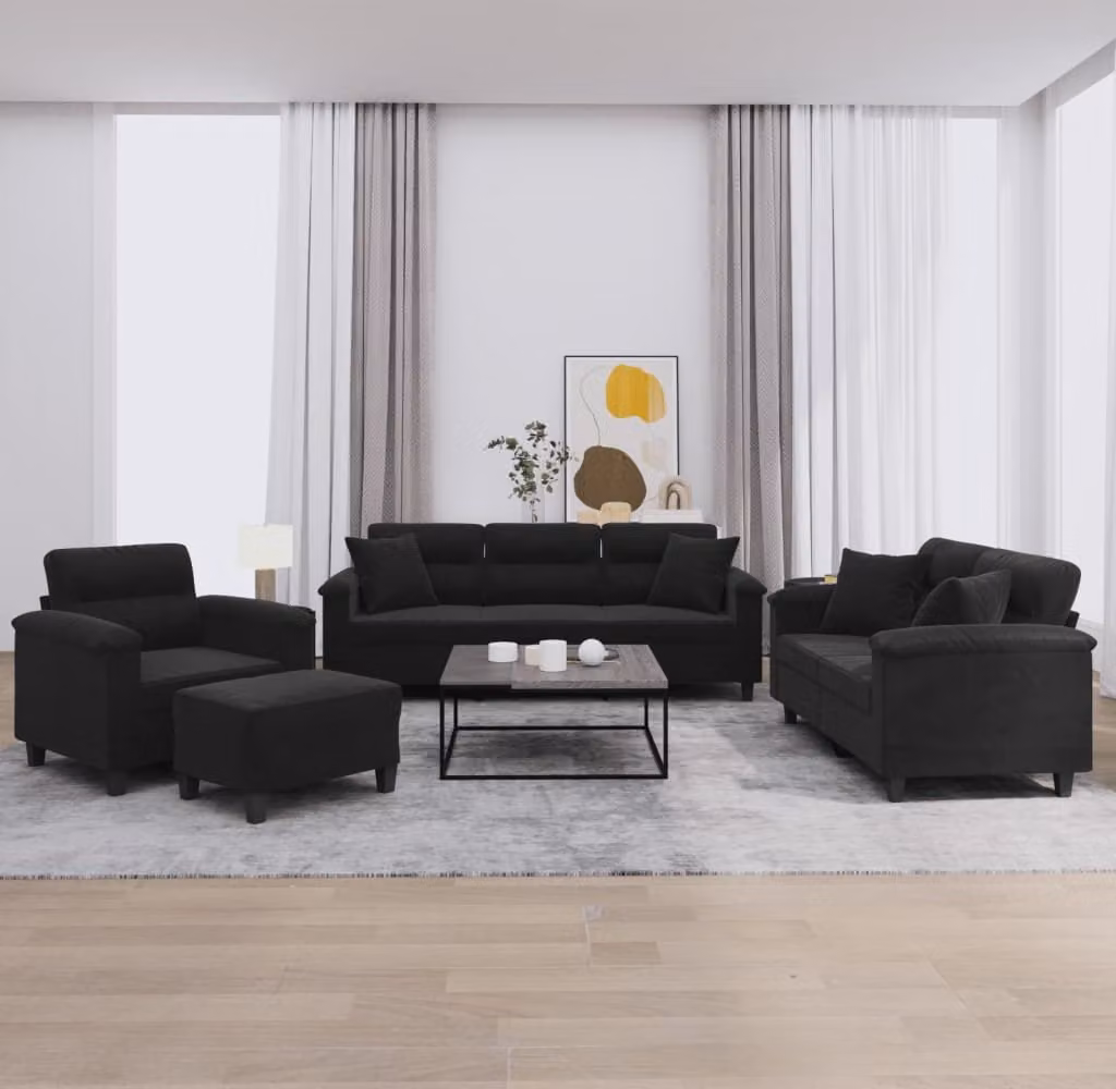 Maison Exclusive - Set divano 4 pezzi con cuscini, tessuto in microfibra nero