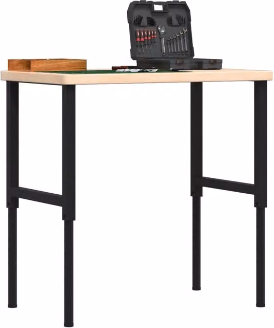 Banco Lavoro Regolabile VIDAXL in Legno di Rovere e Metallo, Marrone e Nero, L 100 cm x P 60 cm x H 73-99,5 cm