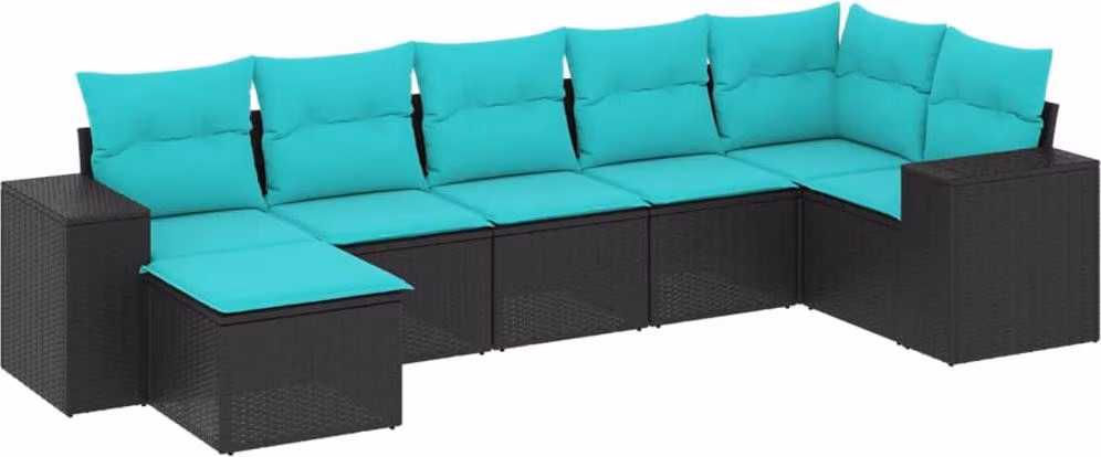 Set Divani da Giardino 7 pz con Cuscini Nero in Polyrattan
