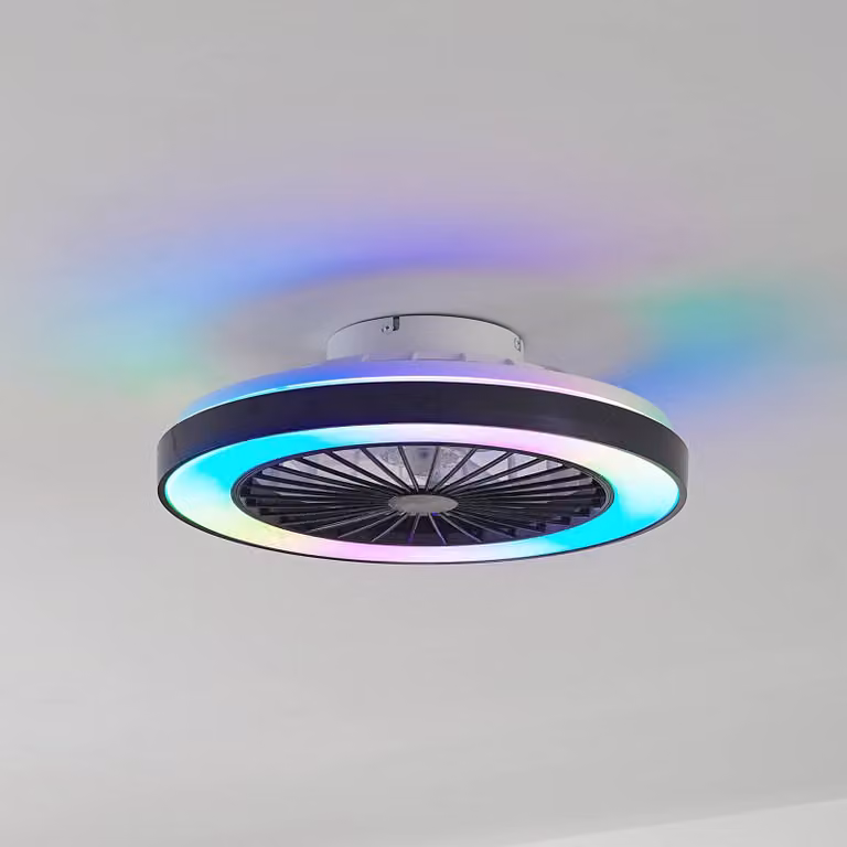 Lindby Ventilatore da soffitto LED Teleo, Ø48 cm, nero, DC, Tuya Teleo Lindby, dimmerabile, Nero, Soggiorno / Sala da pranzo, Plastica, Moderno