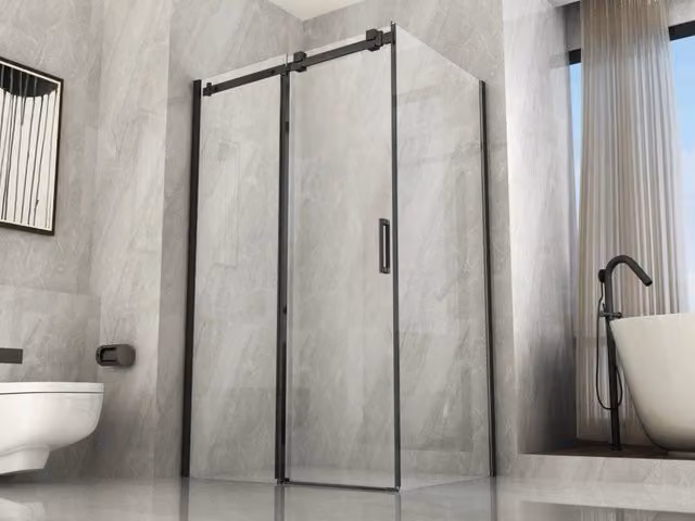Box doccia due lati scorrevole, nero cristallo 8mm trasparente 70x120cm H195cm Tevaglas Bluern