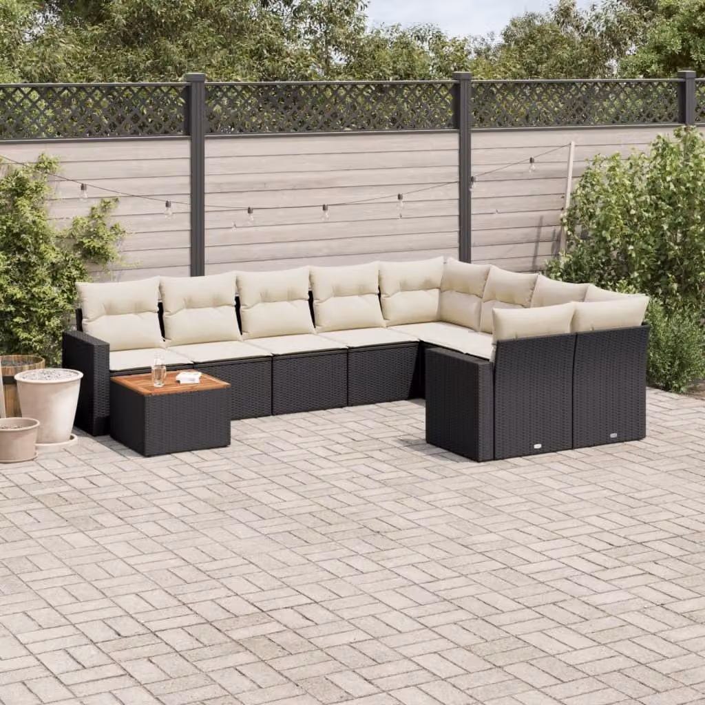 Maison Exclusive - Set da giardino 10 pezzi con cuscini in polyrattan nero