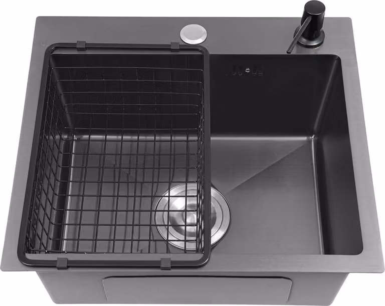 Lavello da cucina - Monovasca da appoggio - 45×40 cm - Acciaio inox - Rettangolare - 1 foro - Senza rubinetto - Bianco
