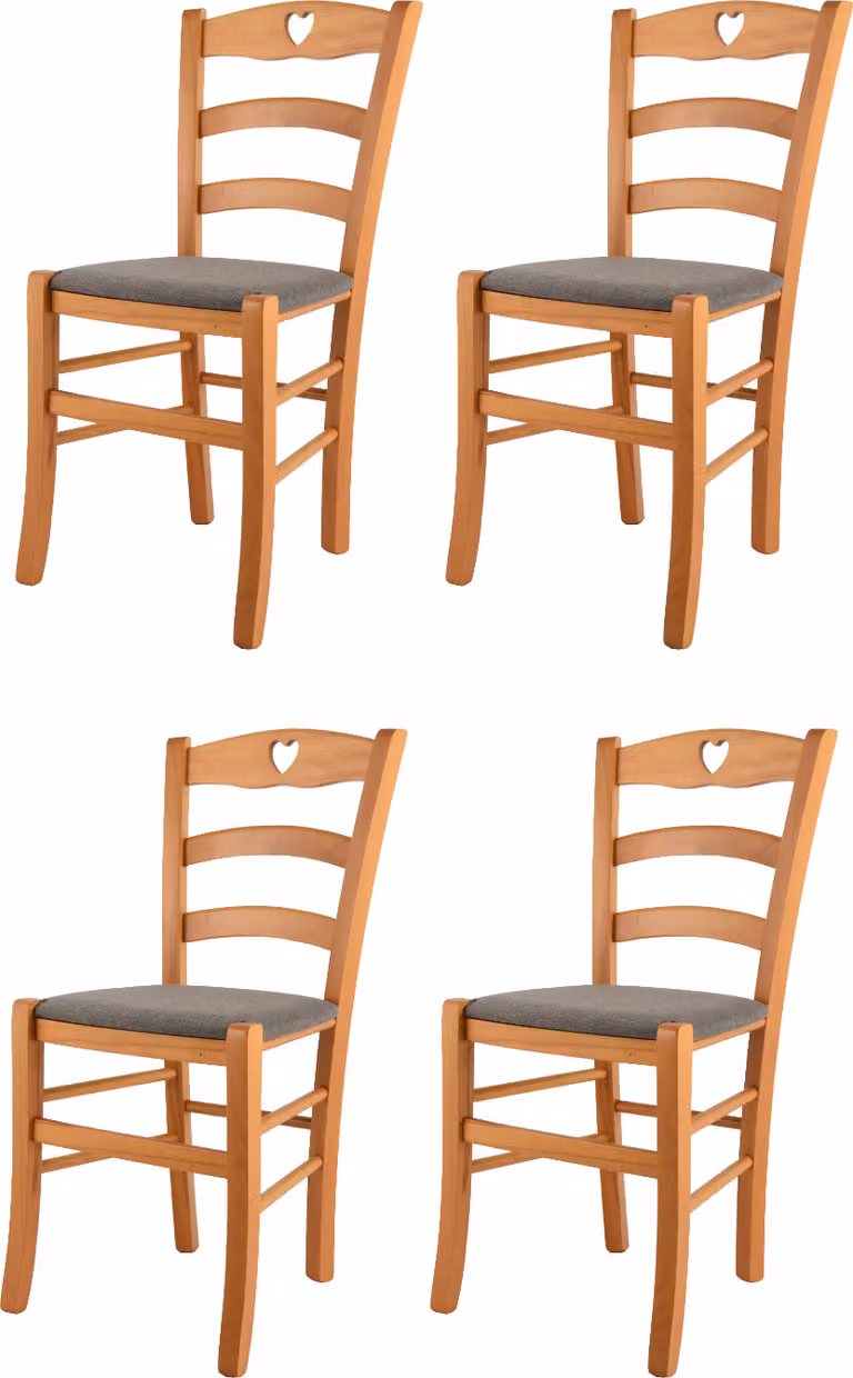 t m c s Tommychairs - Set di 4 sedie CUORE per cucina e sala da pranzo, struttura robusta in legno di faggio laccato nel colore miele e seduta imbottita rivestita in tessuto nel colore marrone fulvo