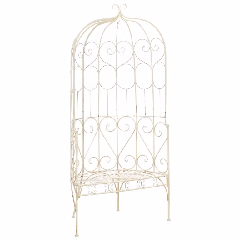 The Living Store Panchina da giardino 95 cm in ferro bianco antico