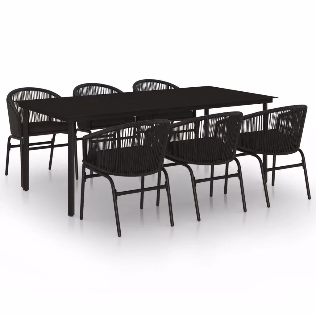 Set da pranzo da giardino moderno vidaXL in acciaio nero e vetro, 7 pezzi – 2